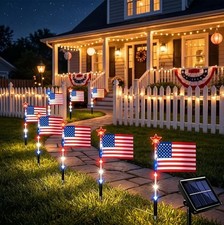 Patriotic Solar Pathway Lights American Flag Outdoor Garden Decor Waterproof 8PC