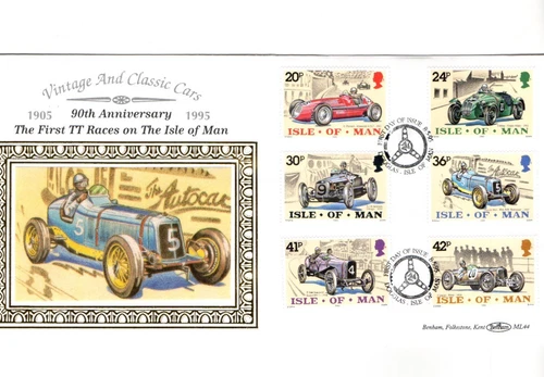 1995 ISLE OF MAN - VINTAGE & CLASSIC CARS - BENHAM SILK FDC FROM COLLECTION B14