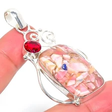 Copper Pink Opal Gemstone Handmade 925 Sterling Silver Jewelry Pendant  RM-38