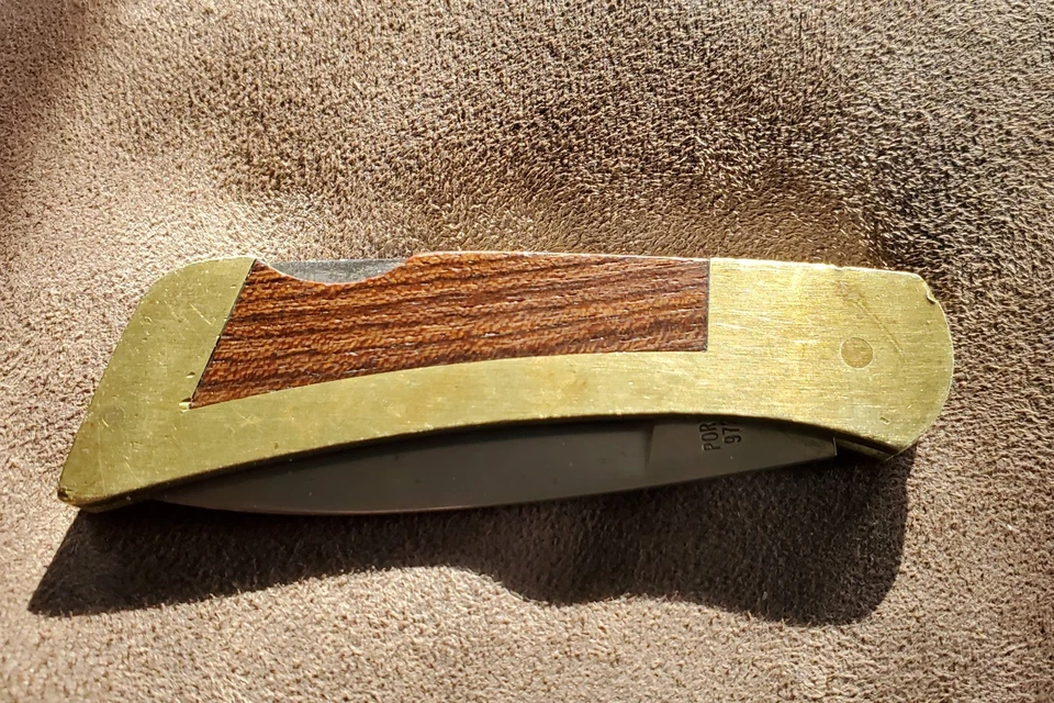 Vintage Gerber Brass & Wood Sportsman Lockback Folding Knife Used but Nice - Image 4 of 4