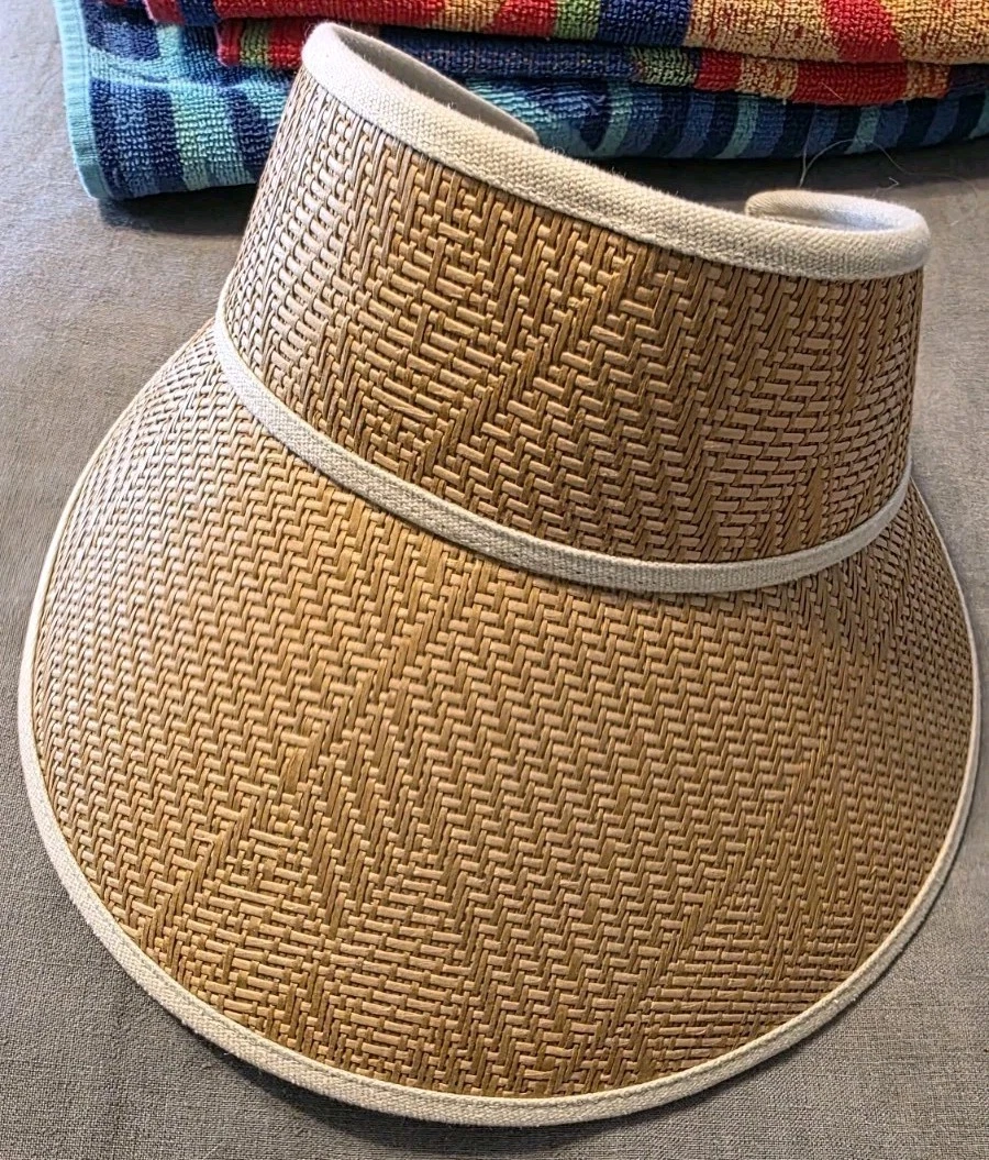 WYETH Natural Straw Cotton Sun Visor Hat 50 UPF NWT