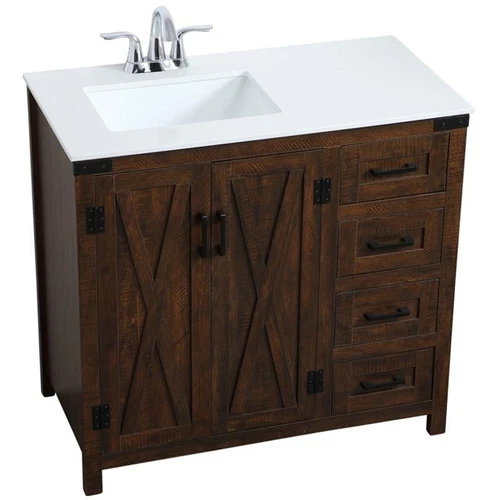 Elegant Decor Dean 36" Single Quartz Top Bathroom Vanity in Espresso - Picture 1 of 15