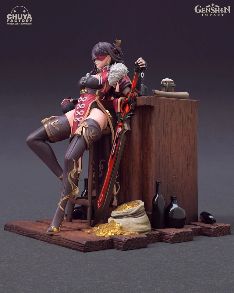 PAINTED Beidou from Genshin Impact 3Dprint resin STATUE/FIGURE - Image 3 of 4