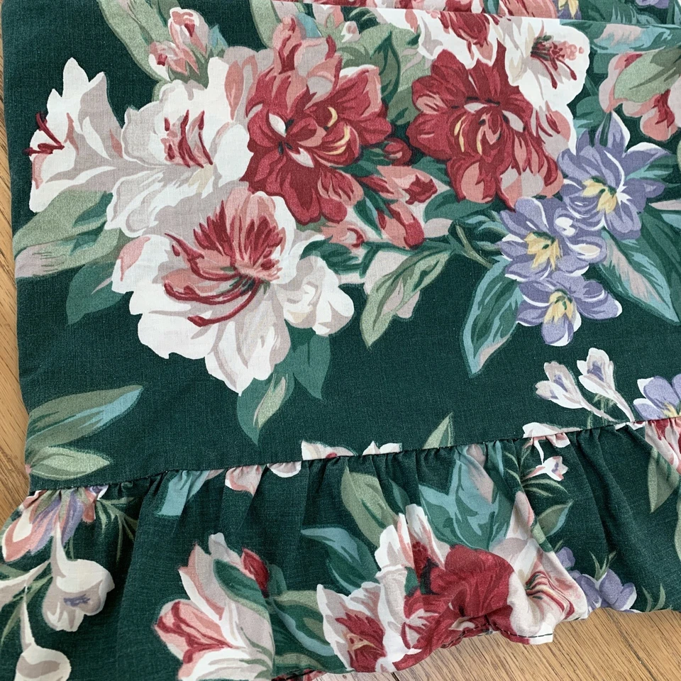 VTG 90s SPRINGMAID Twin Flat Sheet Pillow Shams Floral Green Ruffled Flaw Cotton - Image 4 of 4