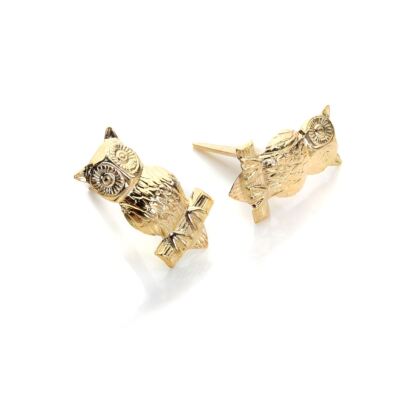 9 Karat Gelbgold Eule auf dem Ast eines Baums Ohrringe Ohrstecker | 9k Gold