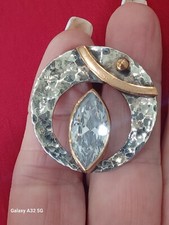 Vtg.Sterling Silver  Gold Vermeil Large Cz Retro Ring- Sz8.50
