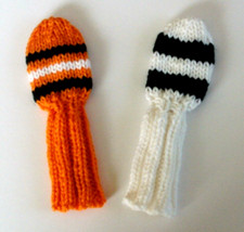 2 Orange, Black Stripes/Iron/Putter/Wedges 8" Hand knit GOLF CLUB HEADCOVERS