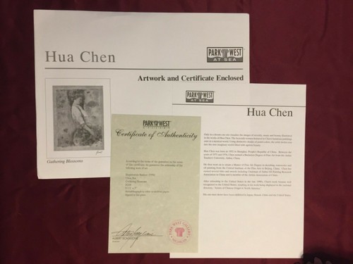 Seriolitografo 2006 estampado artístico HUA CHEN ""Recogiendo flores"" firmado con certificado de autenticidad - Imagen 3 de 3