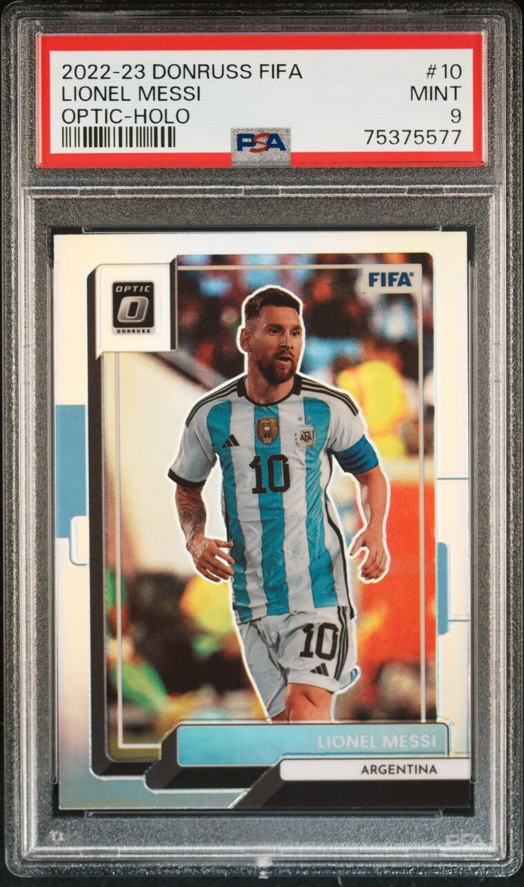 Lionel Messi 2022-23 DONRUSS FIFA #10 Lionel Messi Optic-HOLO PSA 9 Argentina