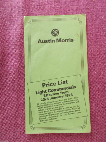 Austin/Morris 1978 lista de precios comerciales. MINI CAMIONETA PICK-UP MARINA SHERPA PL 9 - Imagen 1 de 1