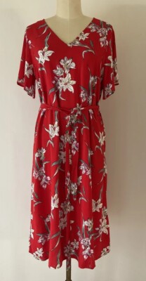 Khoko Smart Red Large Floral Dress Size 12 Australia