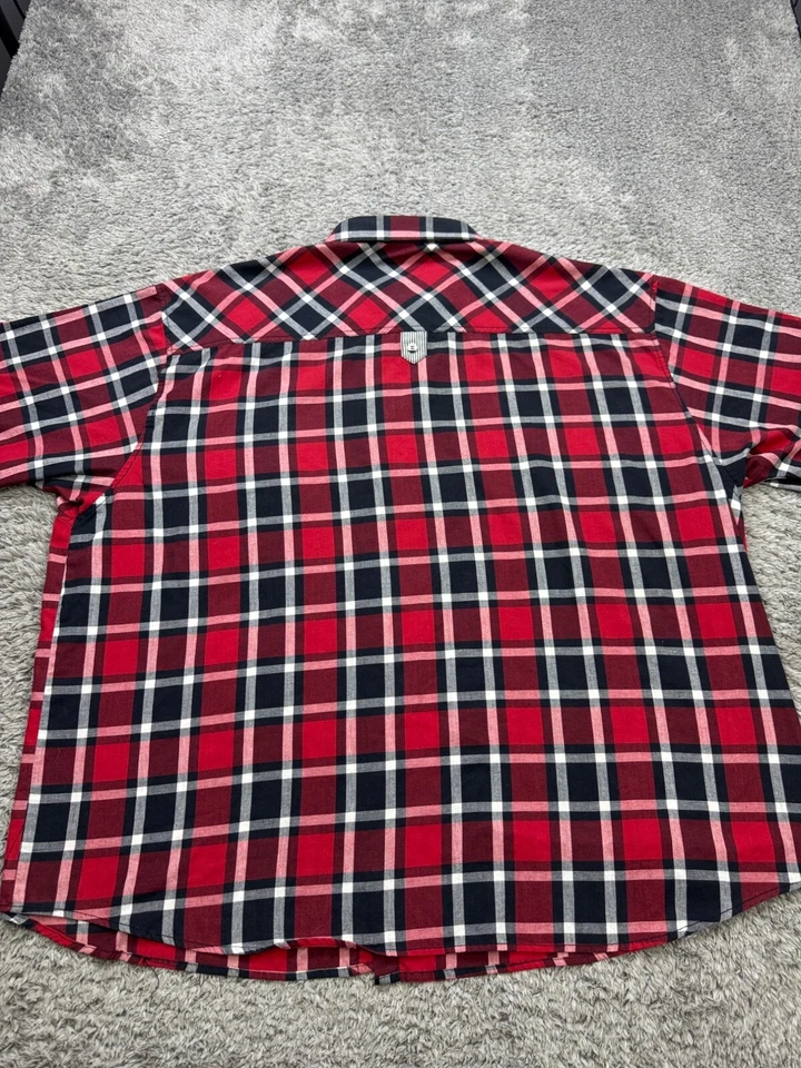 Camisa masculina vintage Koman 5XB grande xadrez tartan vermelho ocidental rockabilly cowboy anos 90 Y2K - Imagem 2 de 4