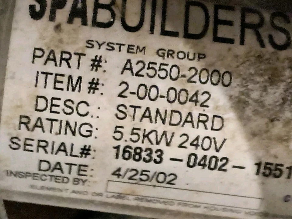 Spa Builders Systems Heater 5.5kW 2in. Long (2-00-0042) 240v E70-0048 - Image 4 of 4