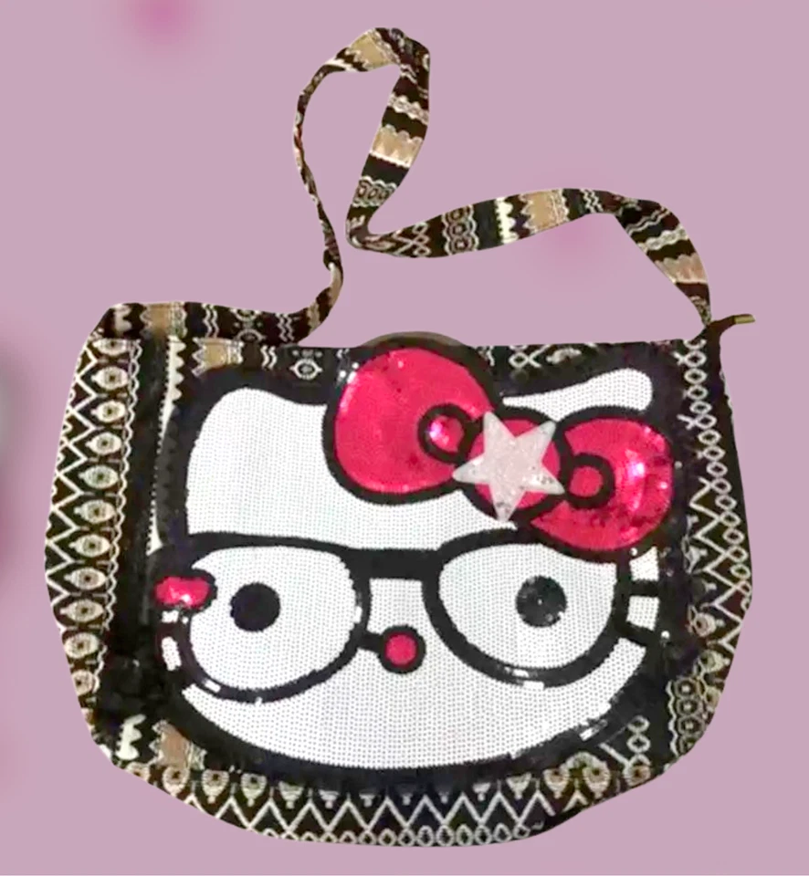 Bolso de Hombro Hello Kitty Nerdy Kitty Lentejuelas Y2K Harajuku Grande Bling Bandolera Foto 2 de 4