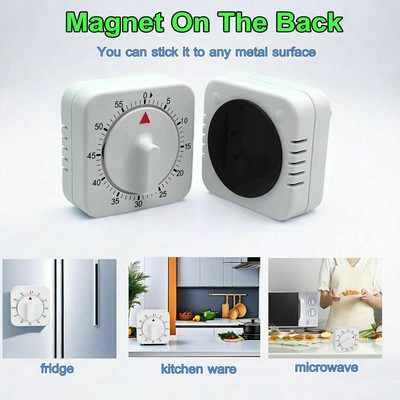 Square 60 Minute Mechanical Kitchen Timer Visual Cooking Clock with Loud Alarm