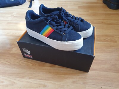 Black Rainbow Stripe Gola Canvas Shoes UK