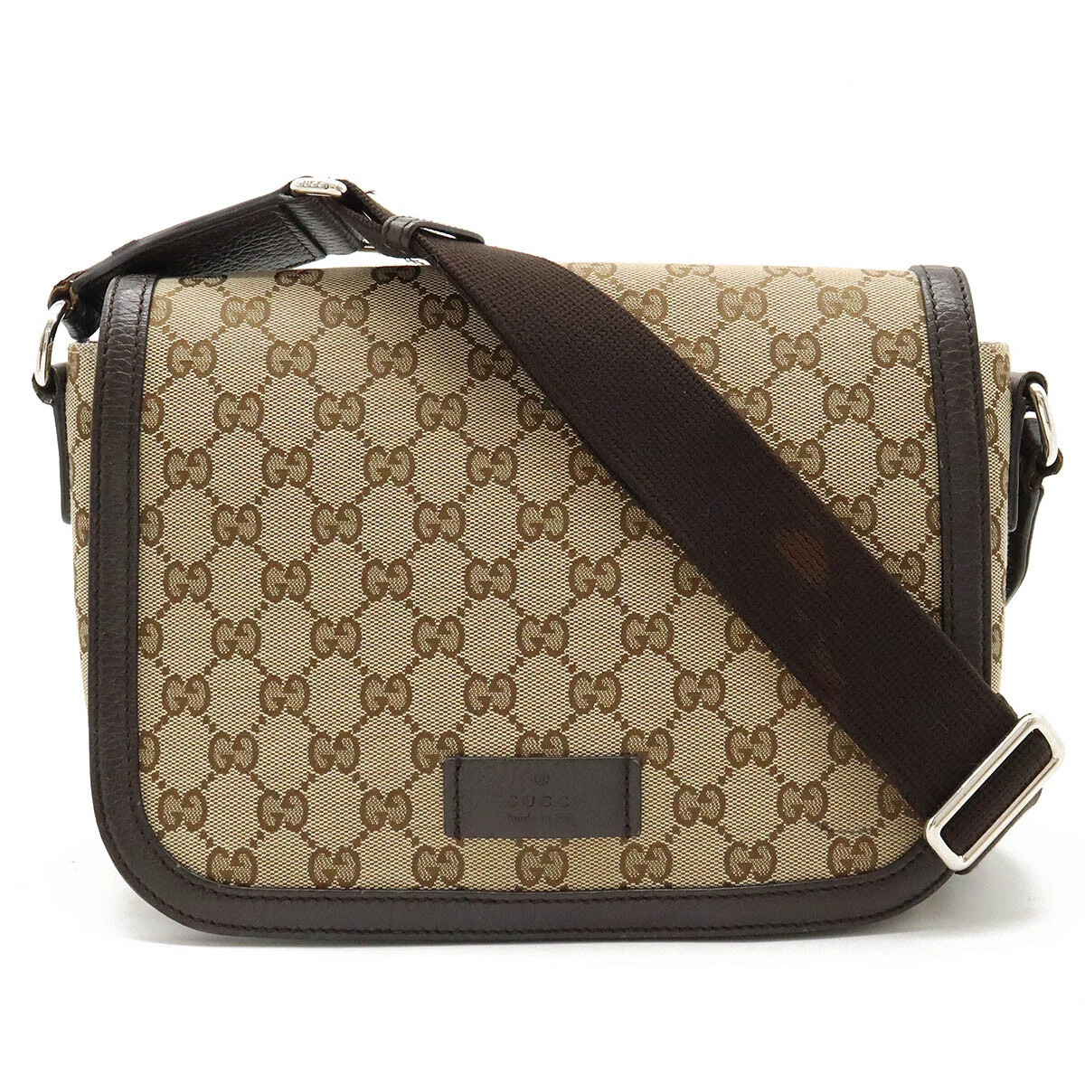 Sac bandoulière toile GUCCI GG cuir kaki beige foncé #12430679