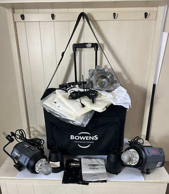 Pair Bowens Esprit 2 BW-2062 500 Studio Flash Head  Grey + Carrying Case - SET