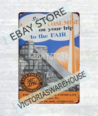 1939 ANTHRACITE COAL MINE miner memorabilia NEW YORK WORLD FAIR metal tin sign