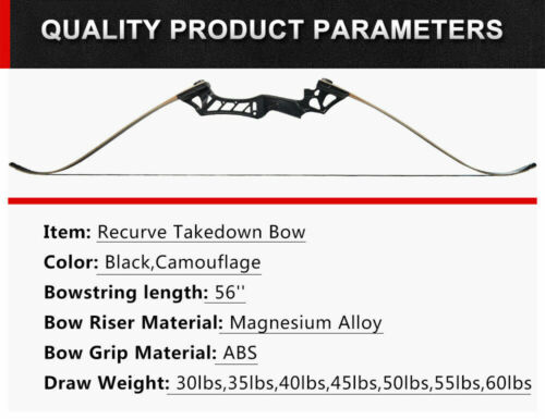 30-70lbs Archery Takedown Recurve Bow Set Fiberglass Arrows Target Hunting Shoot - Picture 3 of 9