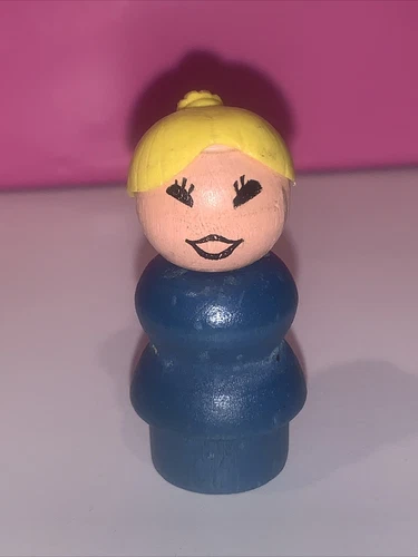 Fisher Price Little People Vintage Figure Mom Teacher Blonde Hair Ponytail Blue