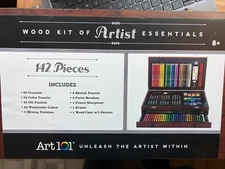 Art101 142 Pc Art Set Colored Pencils Crayons Pastels Watercolors Wood Case