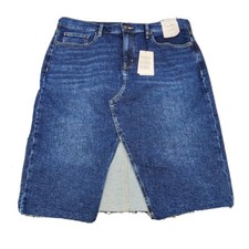 Calvin Klein Jeans Women's Skirt Size 32 Blue High Rise Denim Front Slit Frayed