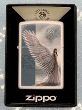 2024 Anne Stokes Angel Textured Wings 46405 White Matte Zippo Lighter NEW