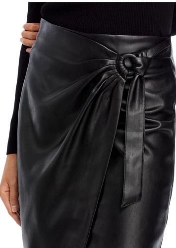NWT T Tahari Vegan  Faux Leather O-Ring Wrap Midi Skirt  Size 16