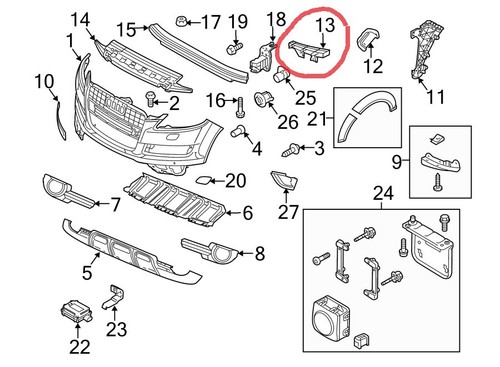 2007 -15 Audi Q7 front bumper bracket guide retainer support LH - Picture 2 of 2