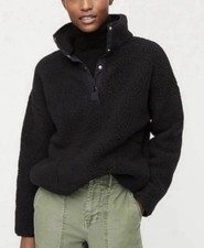 J Crew Snap-Collar Sherpa Sweatshirt Polartec Fleece Black Women's L Outdoor