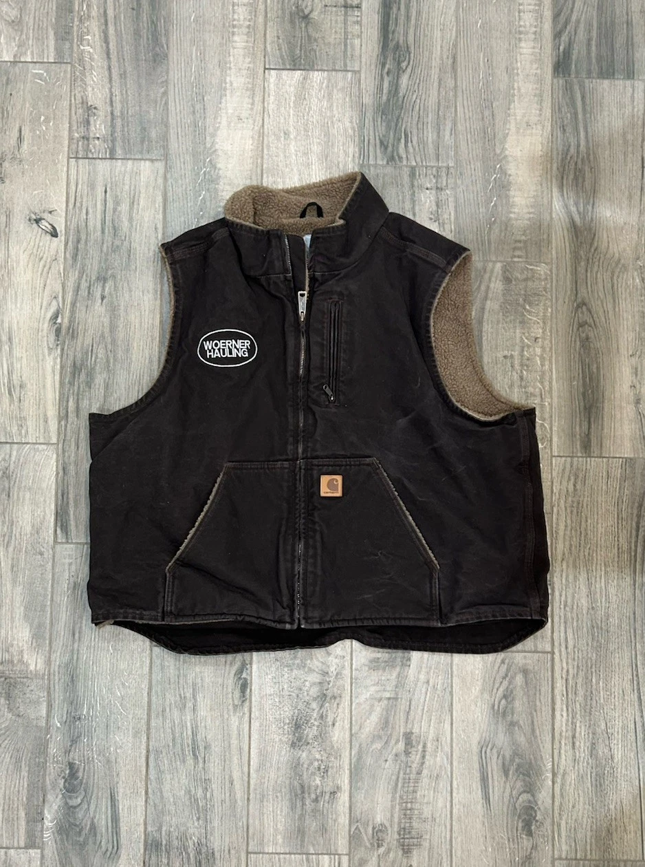 Carhartt Sherpa Lined Work Vest Distressed Brown 2XL Canvas Vest