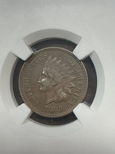 NGC AU50 1869 INDIAN HEAD CENT SCARCE DATE GREAT EYE APPEAL
