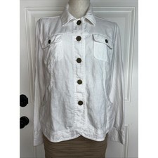 Charter Club Womens White 100 Linen Jacket Large Coastal Minimalist Summer
