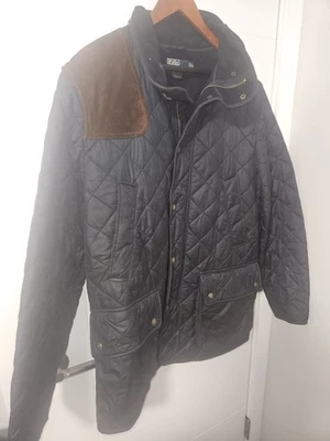 VTG POLO RALPH LAUREN MEN'S NAVY BLUE QUILTED RIDING BARN COAT JACKET SZ L
