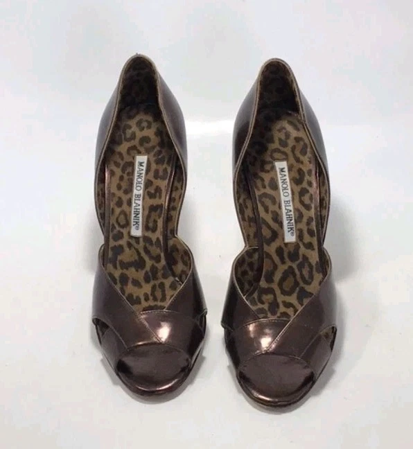Manolo Blahnik Puntera Abierta Metálico Marrón Tacones Talla 8 EE. UU. 38EU  Foto 3 de 4