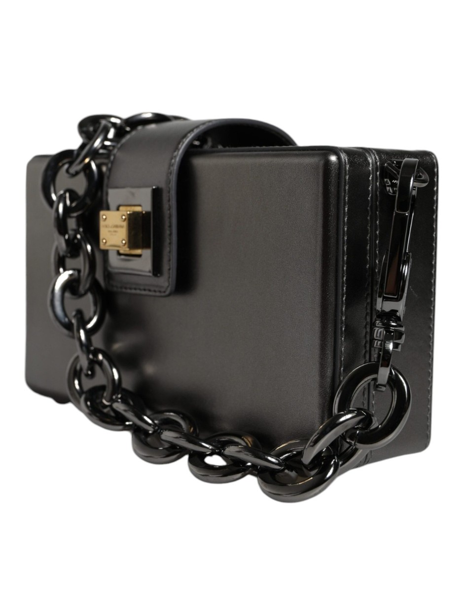Dolce & Gabbana Metallic Gray DG BOX Leather Shoulder Chain