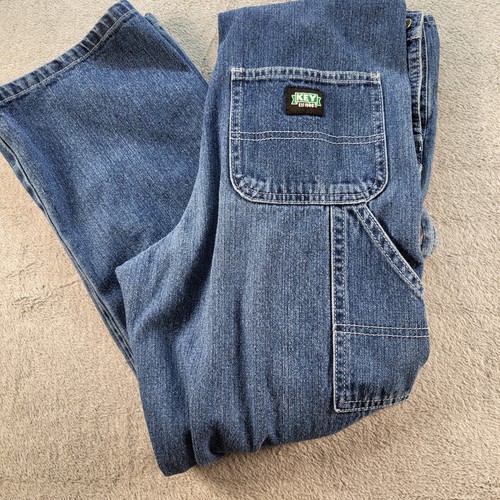 Key Youth Bib Overalls Medium Wash Blue Denim Boys Size 12 Carpenter Pockets - Picture 19 of 19