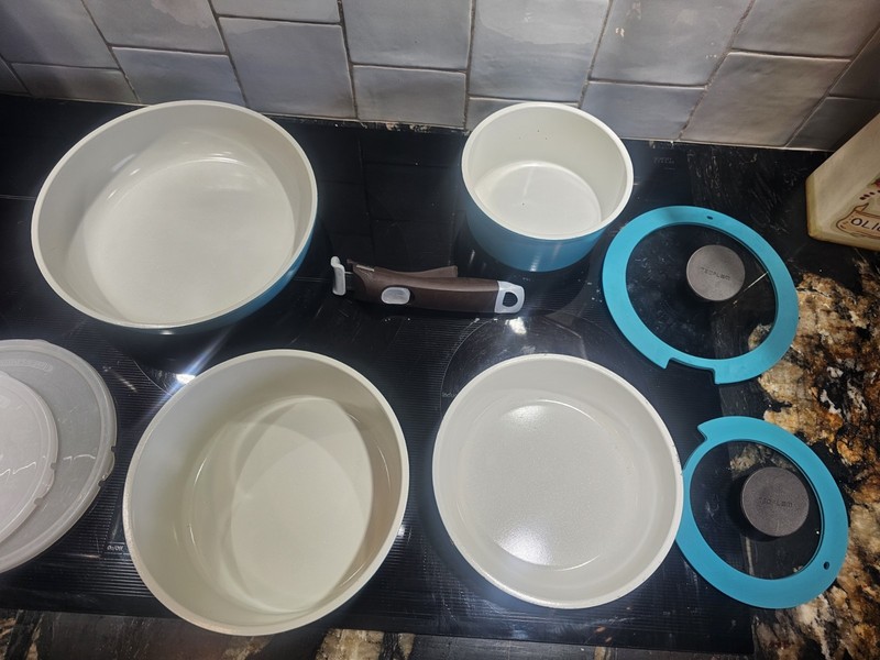 Neoflam Midas Teal 8pc Nonstick  Cookware Pot Sautée Pan Lid Handle Camping