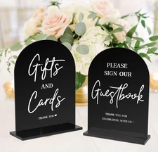 Black Acrylic Modern Wedding Sign, Ceremony and Reception Sign with Stand