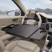 CASASARA 2-in-1 Car Steering Wheel Tray  Back Seat Table with Phone black