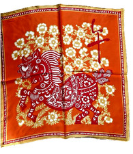 21 x21"Horse Year Print Pure Mulberry Satin Silk 12momme Scarf 53x53cm6-12