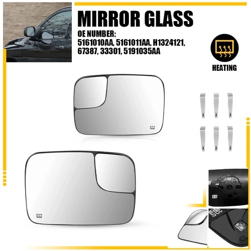 2X Front LH+RH Heated Mirror Glass Fit DODGE RAM 1500 2500 3500 PICKUP 2005-2008