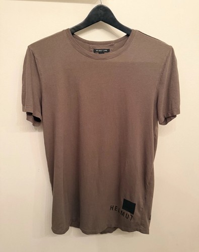 Helmut Lang, Helmut Lang Logo Spellout Black Square T Shirt Army Brown Men Archive Designer L