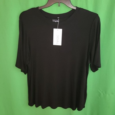 4754) NWT TAHARI 1X black pullover modal knit tee knit top short sleeve new 