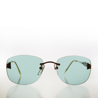 Green Rimless 90s Vintage Sunglasses - Vesper