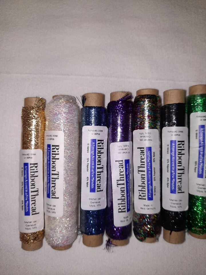 VTG West Germany Metallic Ribbon Thread ~ Mixed Colors  ~20 spools ~ 10 meters - Image 2 of 4