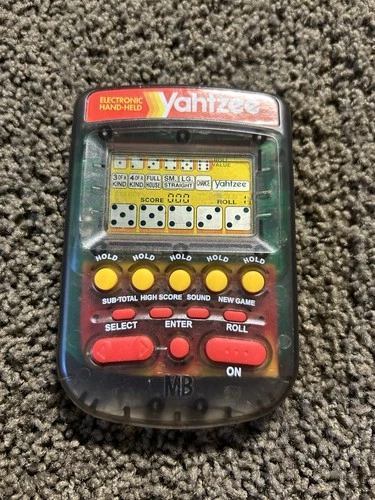 Electronic Handheld Yahtzee Game Clear Black Milton Bradley Tested & Works Great