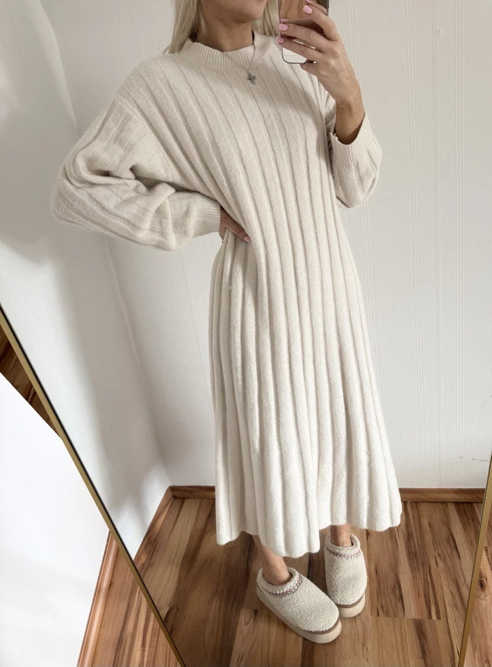 ❤️CREME STRICK KLEID MIDI MAXI RIB KNIT DRESS GR.S/M - Bild 3 von 4