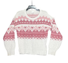 Girls Abercrombie  Fitch Sweater Size 15 16 Pink Fair Isle Pullover Fairy Soft